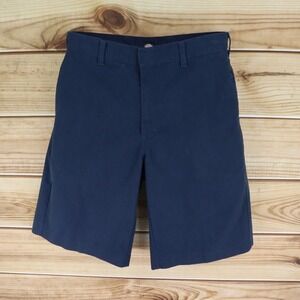 Dickies Bermuda Shorts Flat Front‎ Mens 33 Navy Blue Cotton Blend Chino Pockets